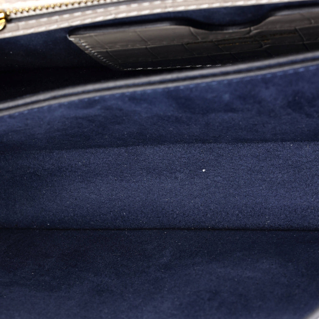 Jewelled Flap Satchel Crocodile Embossed Leather Medium