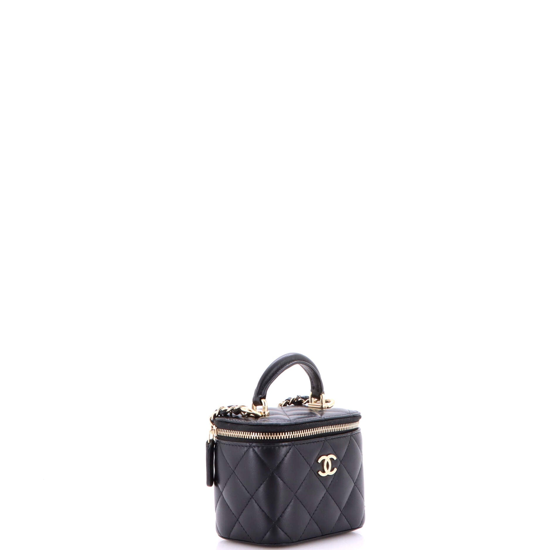 Classic Top Handle Vanity Case with Chain Quilted Lambskin Mini