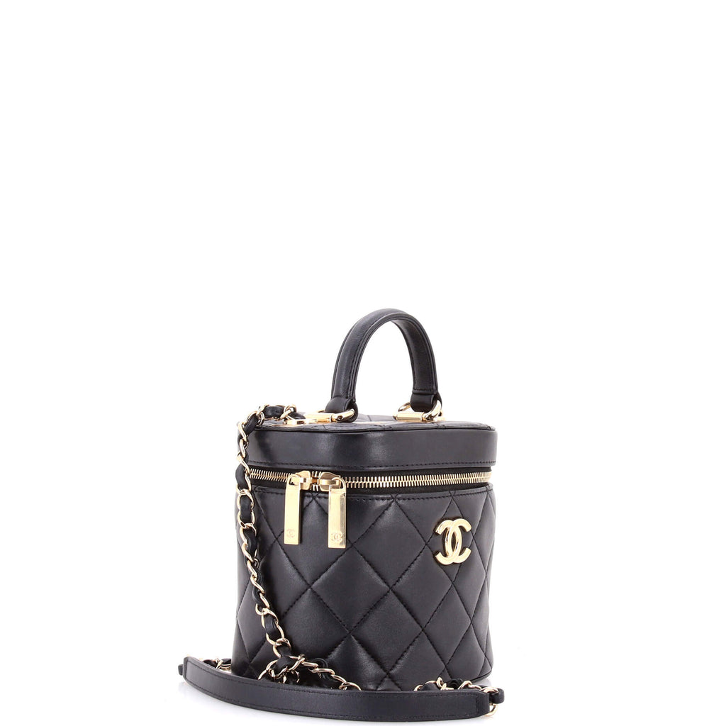 Trendy CC Top Handle Vanity Case Quilted Lambskin Small