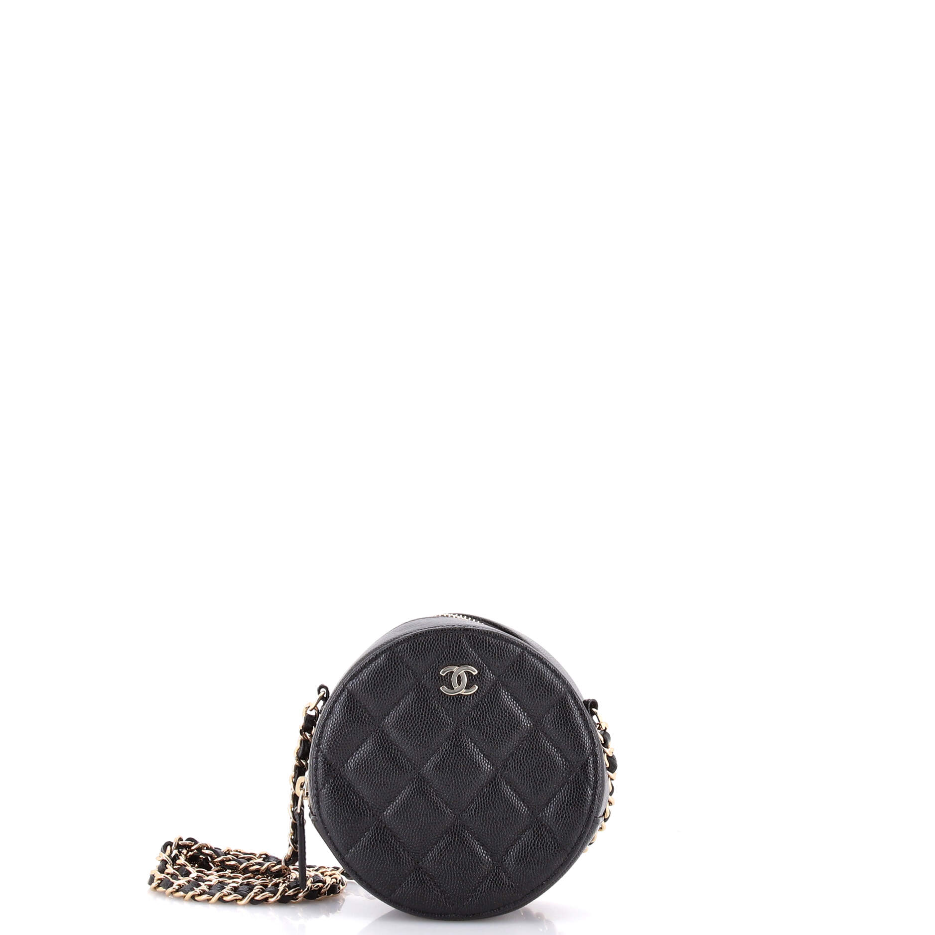 Round Clutch with Chain Quilted Caviar Mini