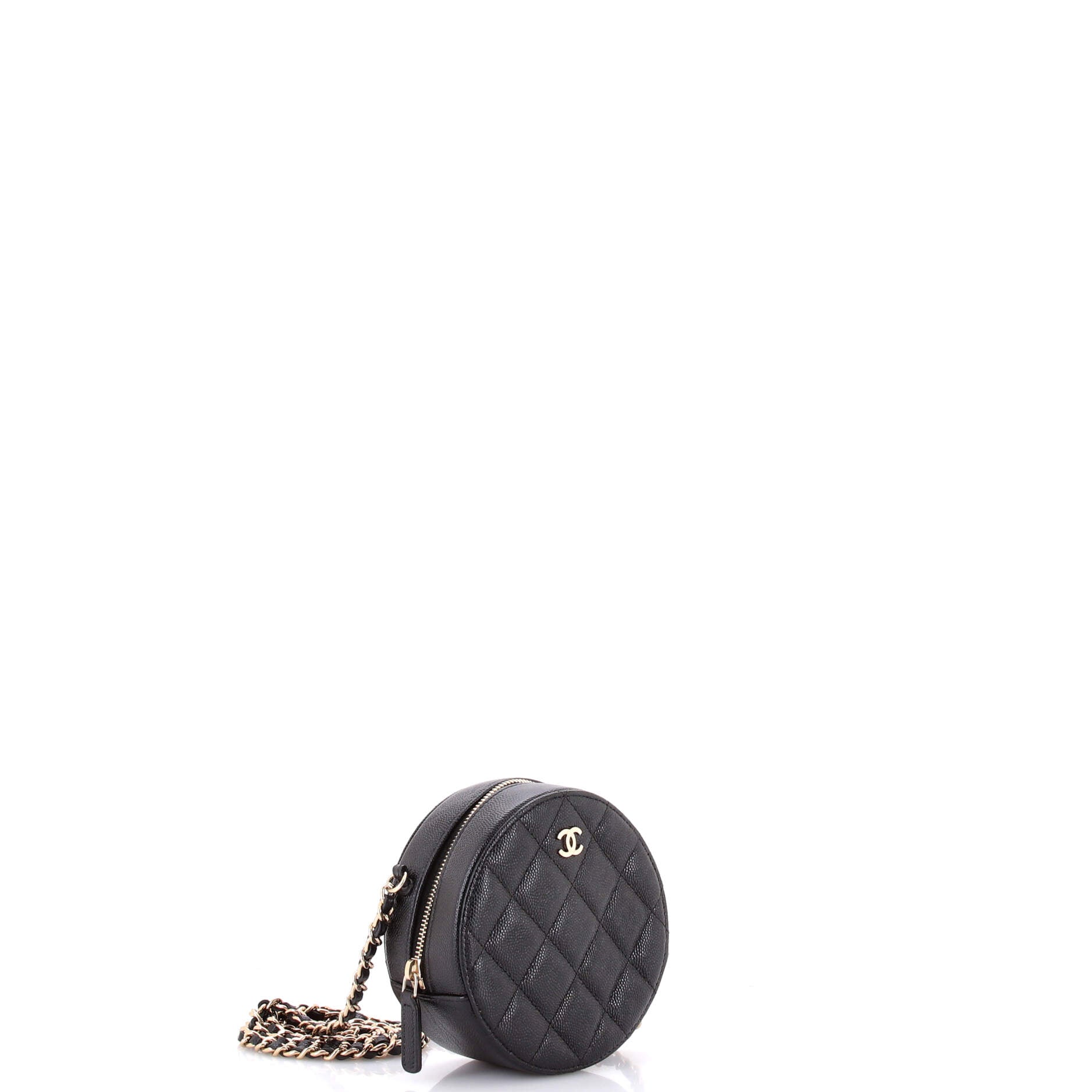 Round Clutch with Chain Quilted Caviar Mini