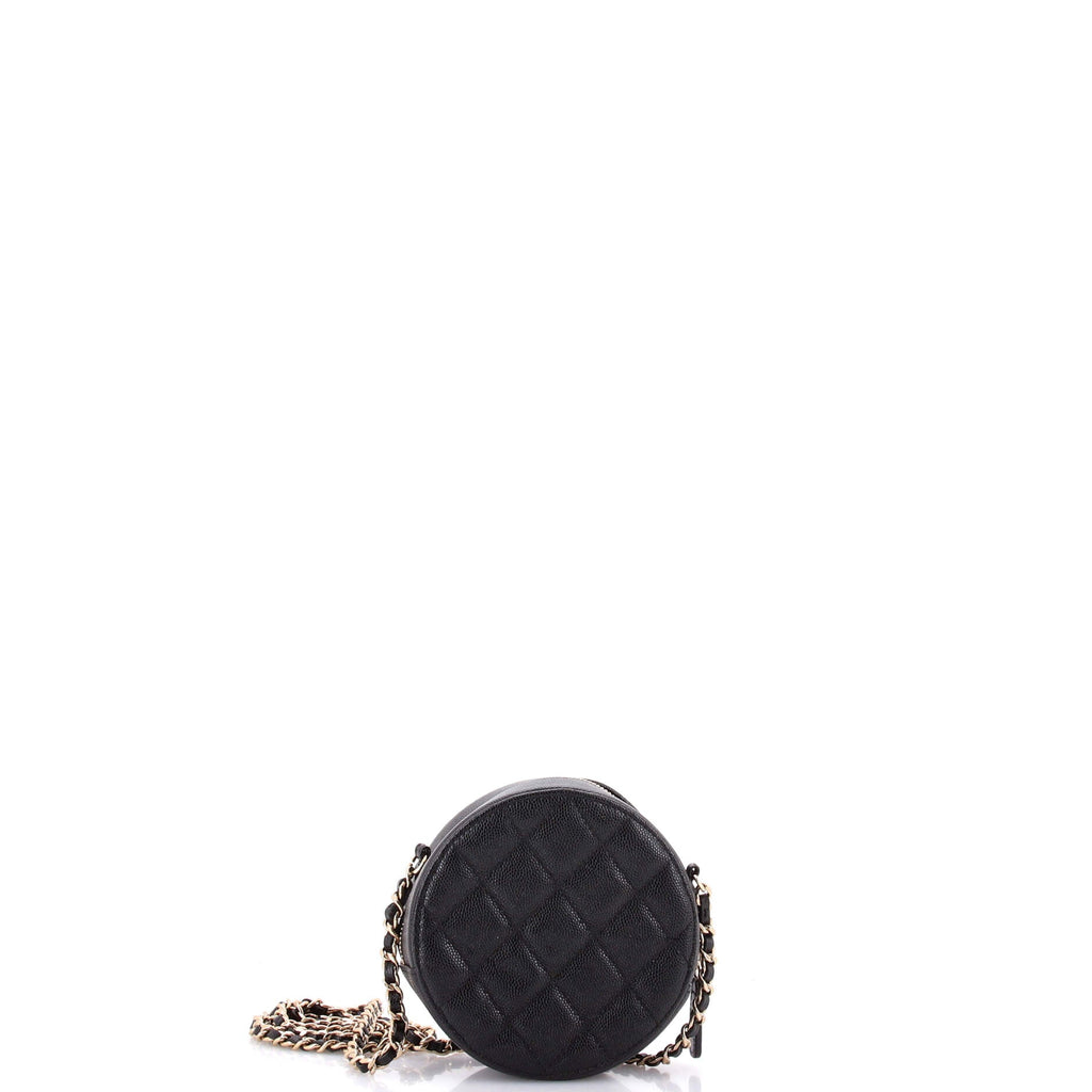 Round Clutch with Chain Quilted Caviar Mini