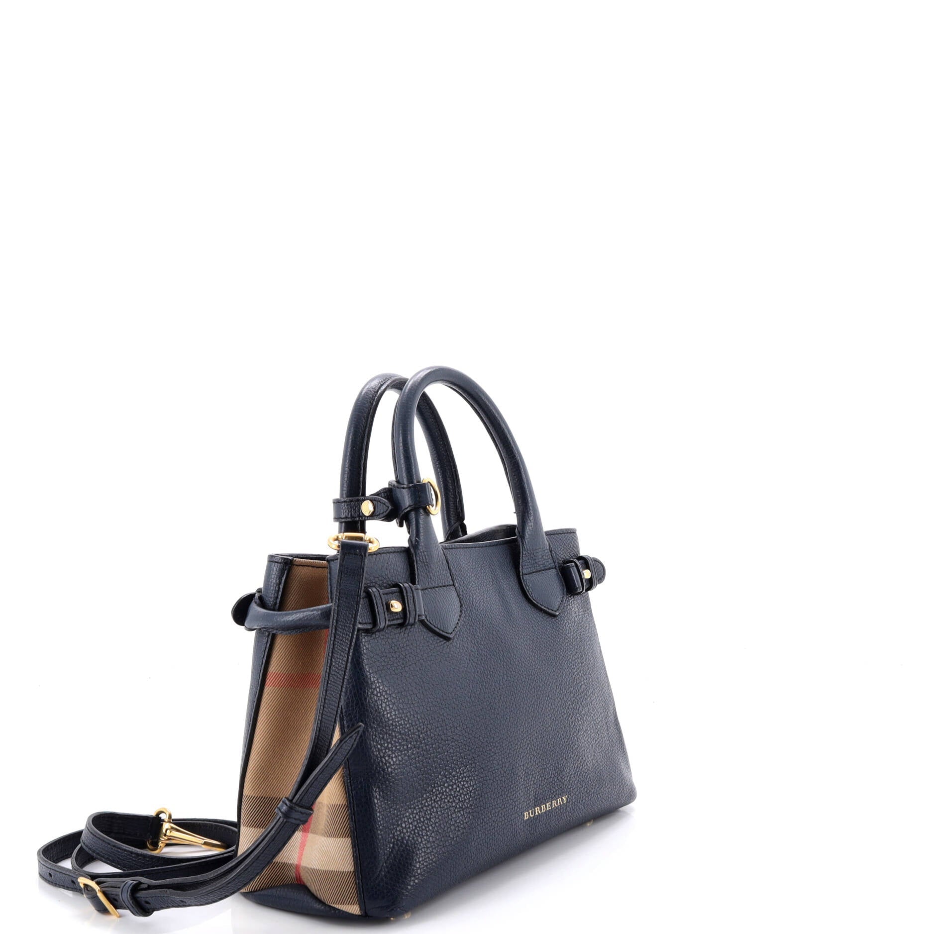 Banner Tote Leather and House Check Canvas Small