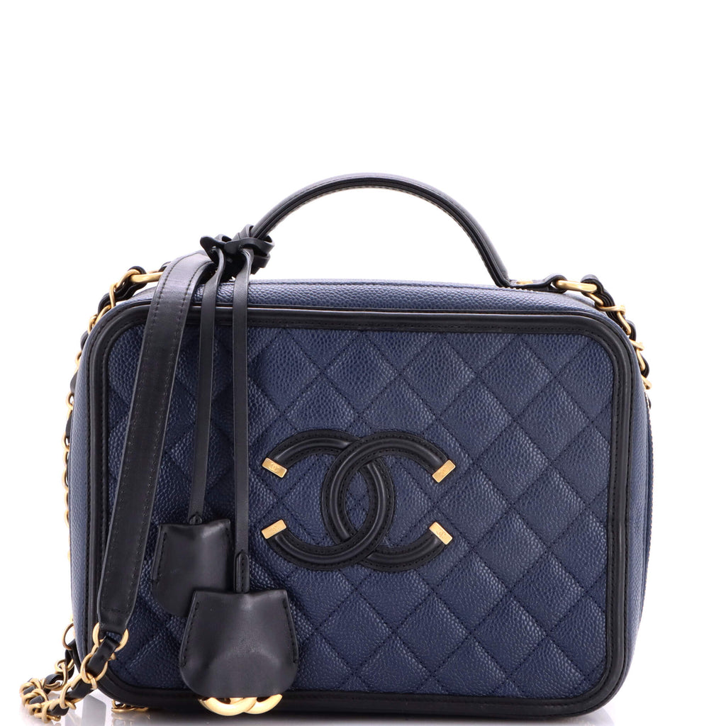 Filigree Vanity Case Quilted Caviar Large