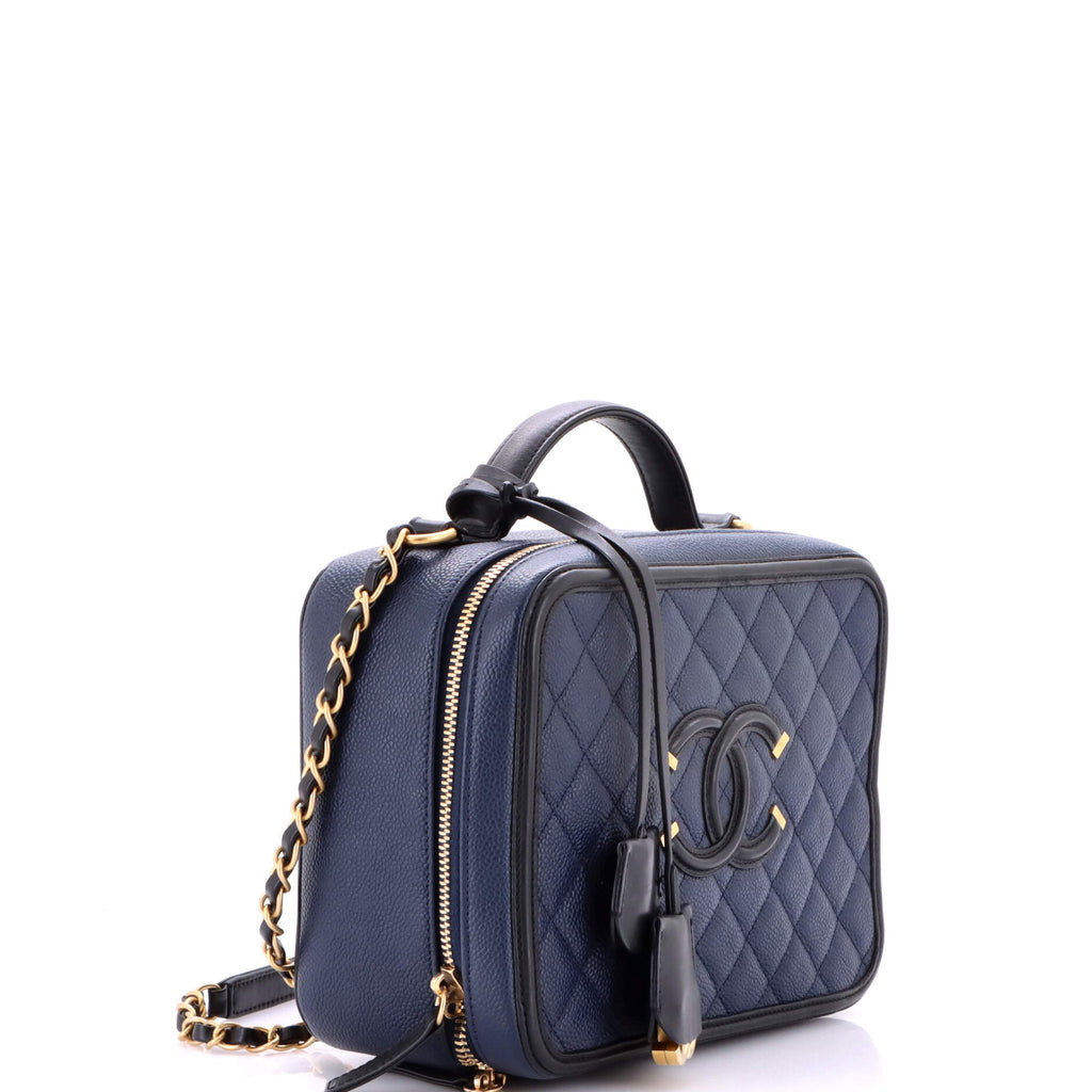 Filigree Vanity Case Quilted Caviar Large
