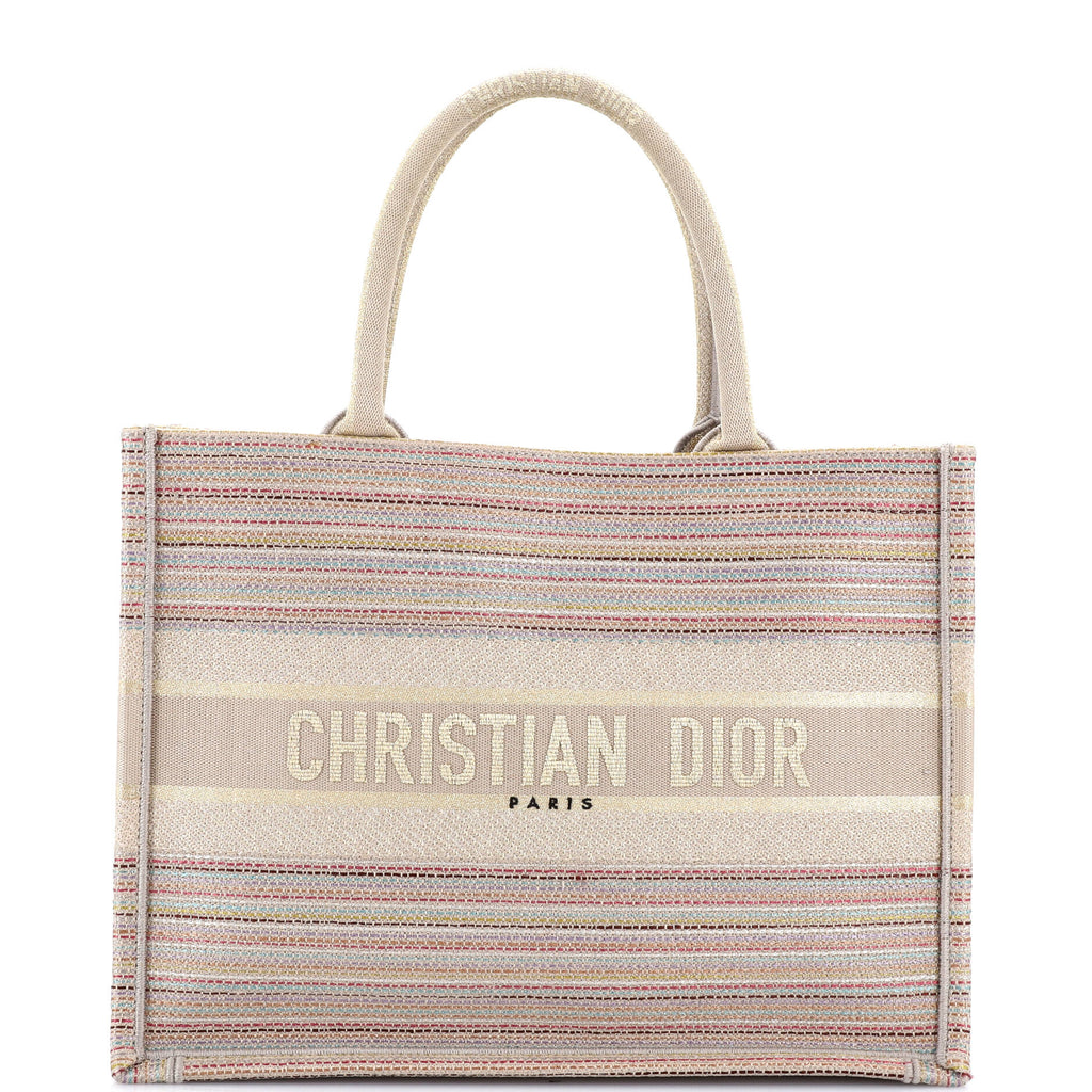 Book Tote Multicolor Stripes Embroidered Canvas Medium