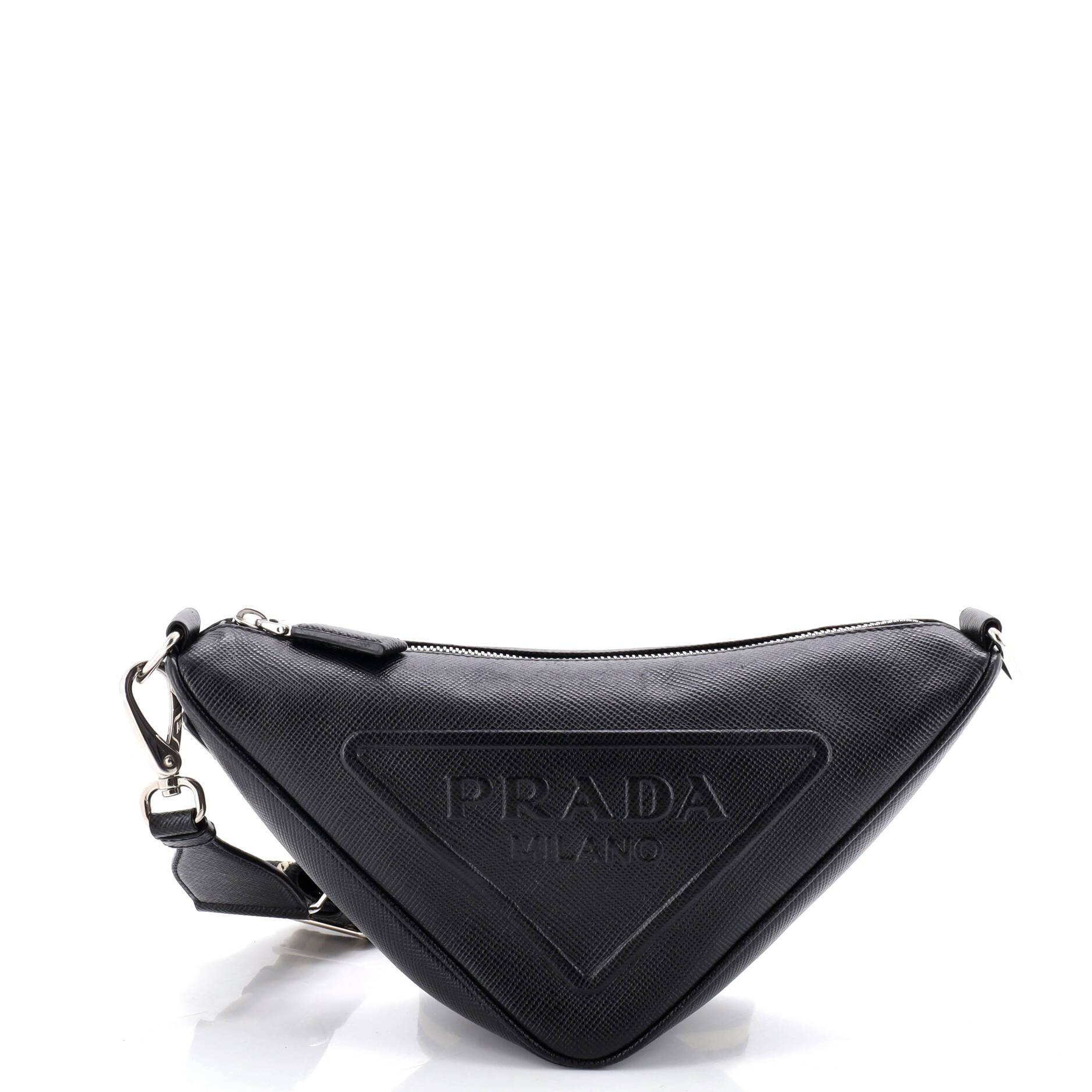 Triangle Logo Zip Crossbody Bag Saffiano Leather Small