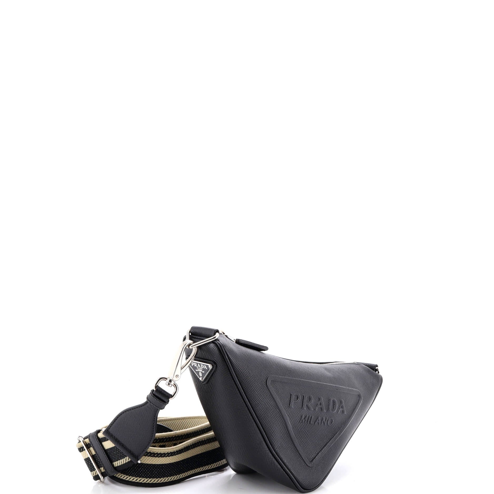 Triangle Logo Zip Crossbody Bag Saffiano Leather Small