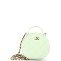 Handle with Care Round Vanity Case with Chain Quilted Caviar Small