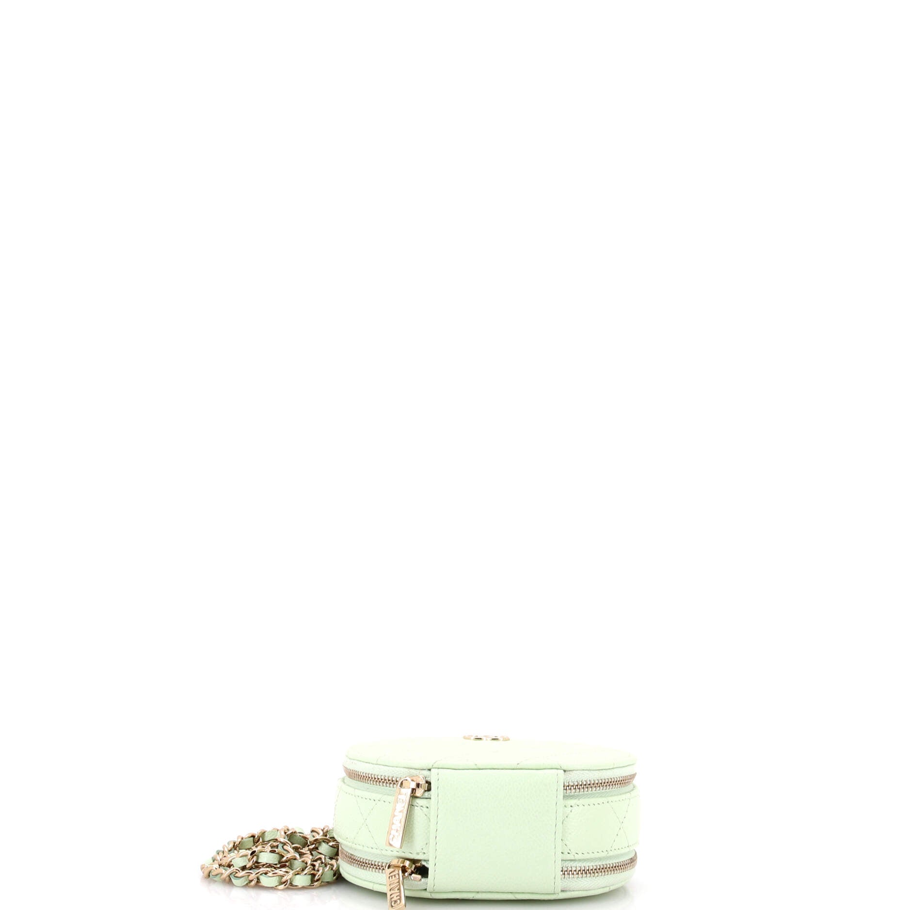 Handle with Care Round Vanity Case with Chain Quilted Caviar Small