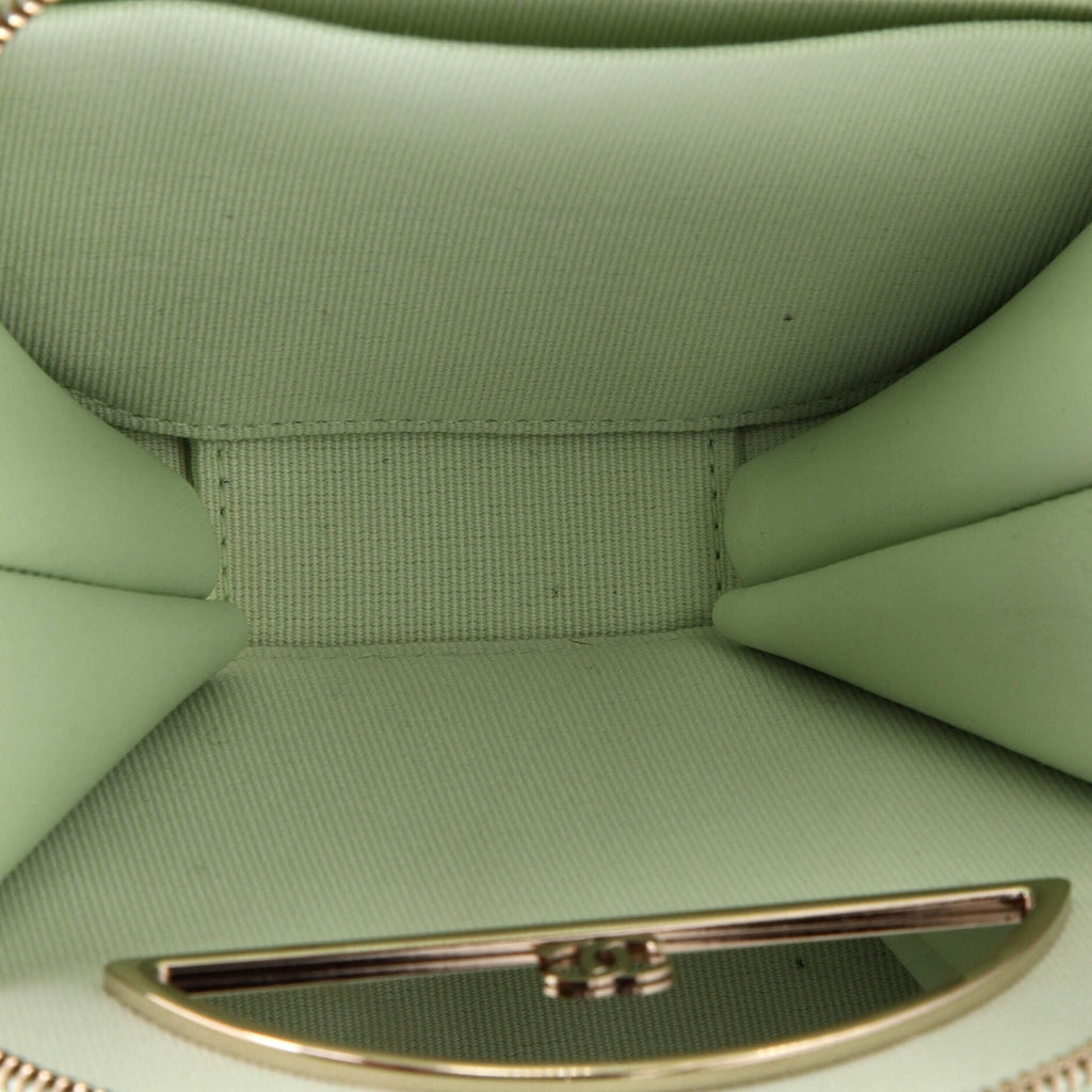 Handle with Care Round Vanity Case with Chain Quilted Caviar Small