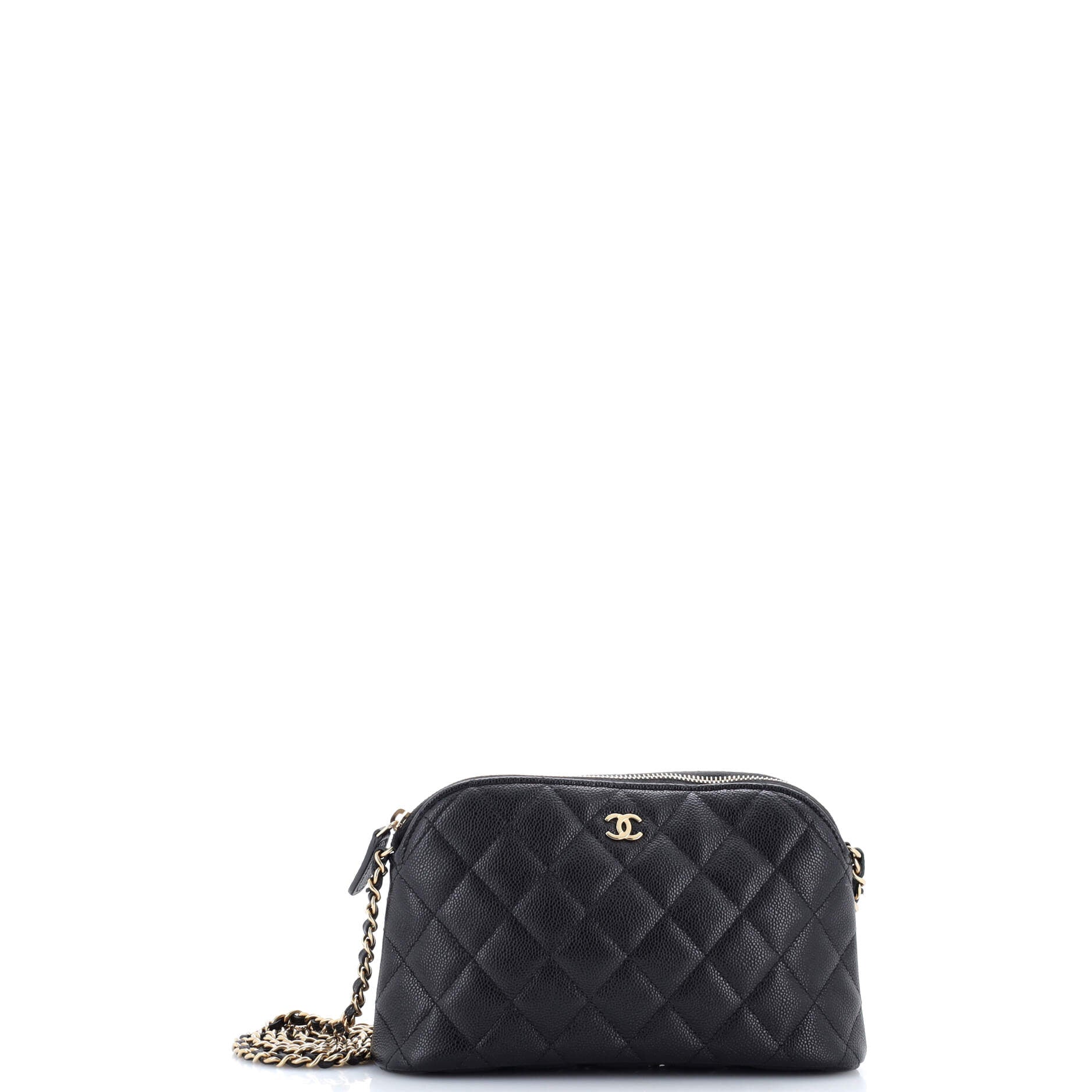 CC Dome Zip Clutch with Chain Quilted Caviar Small