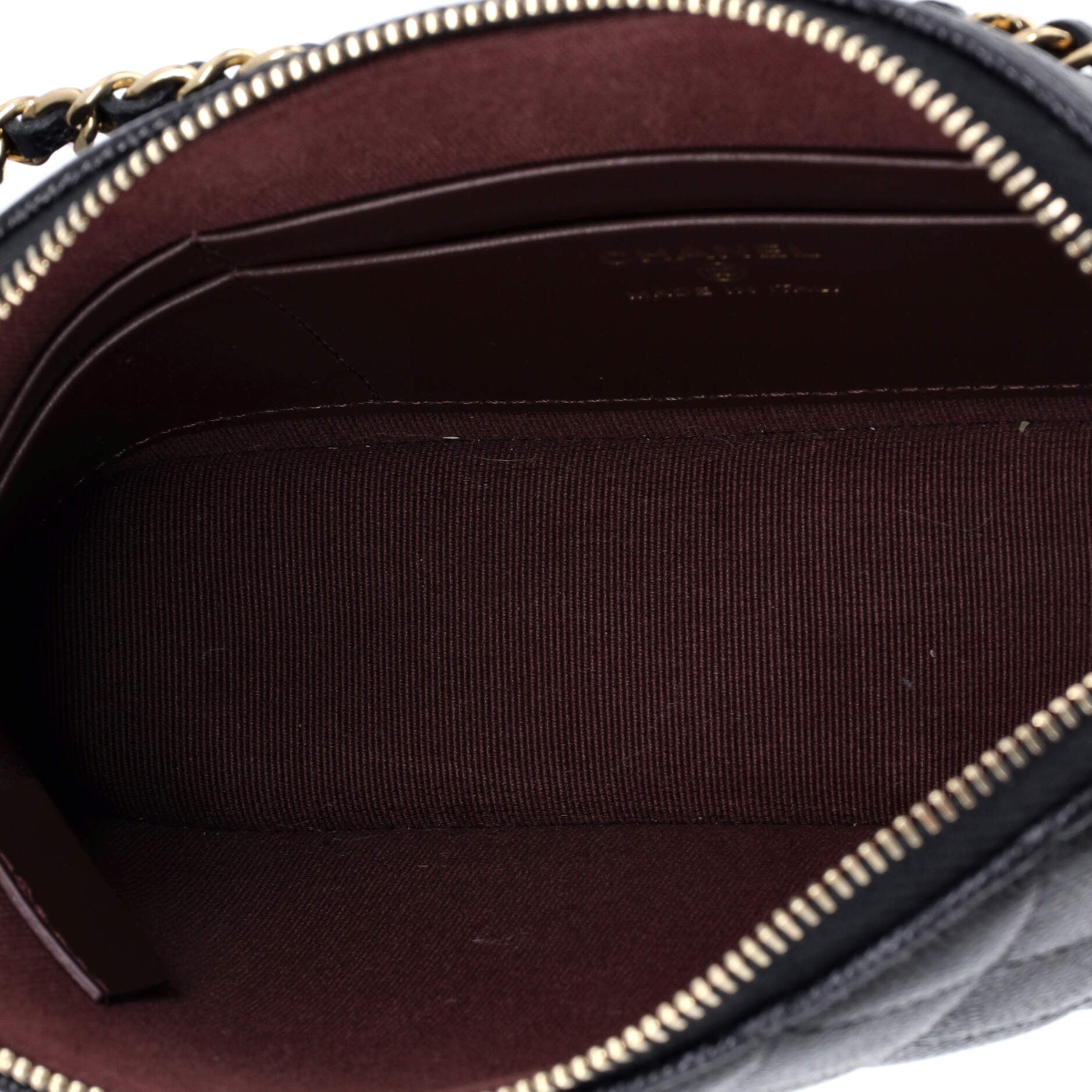 CC Dome Zip Clutch with Chain Quilted Caviar Small