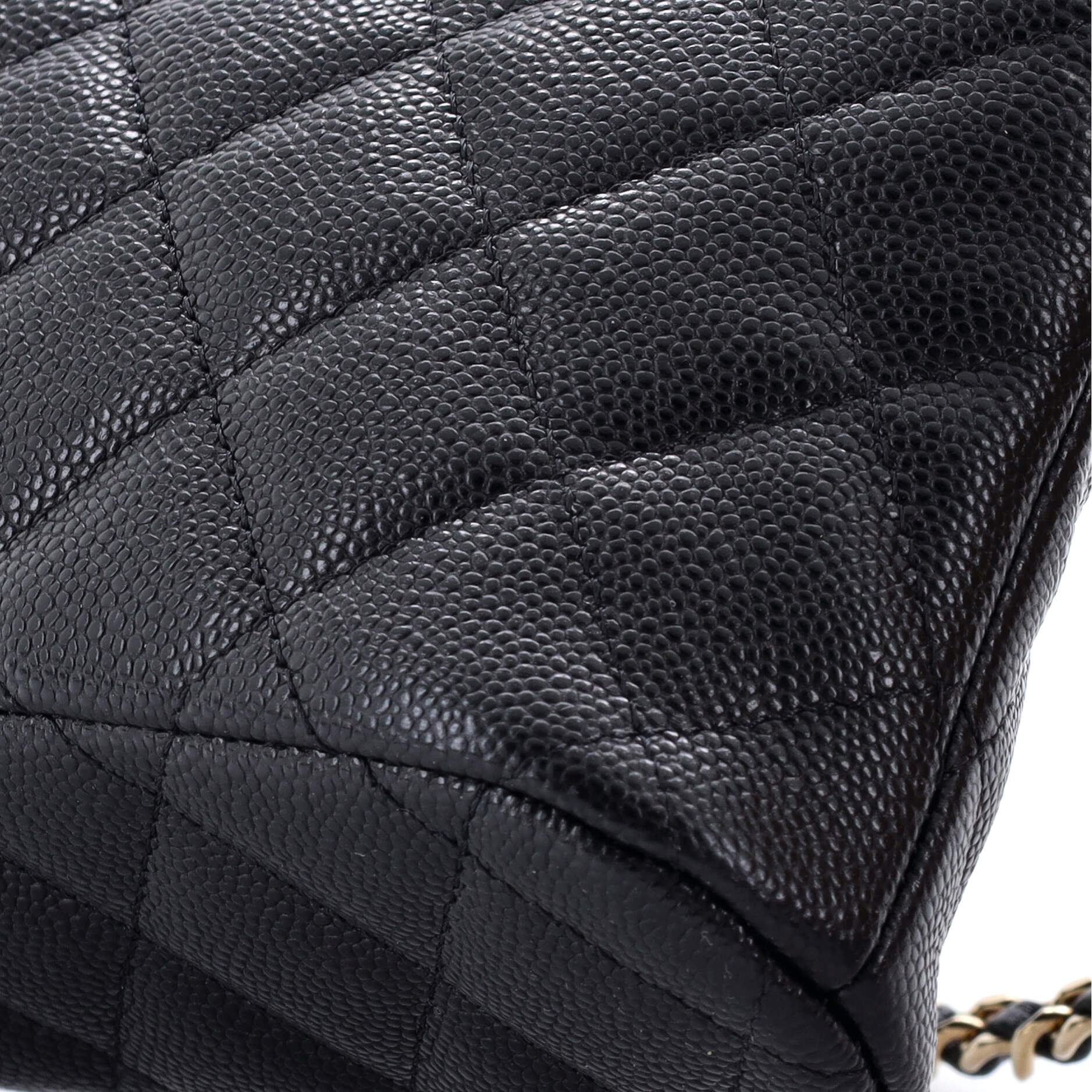 CC Dome Zip Clutch with Chain Quilted Caviar Small