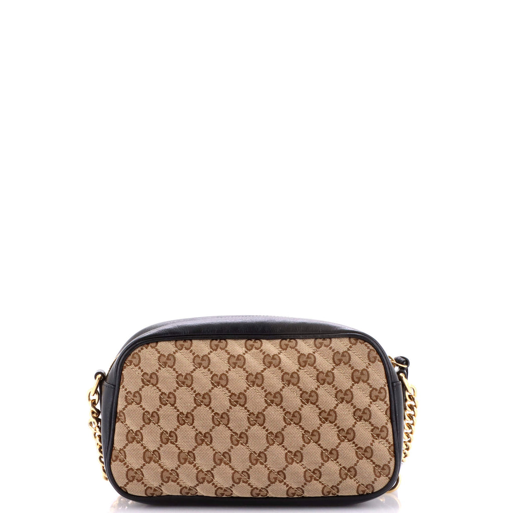 GG Marmont Shoulder Bag Diagonal Quilted GG Canvas with Leather Small