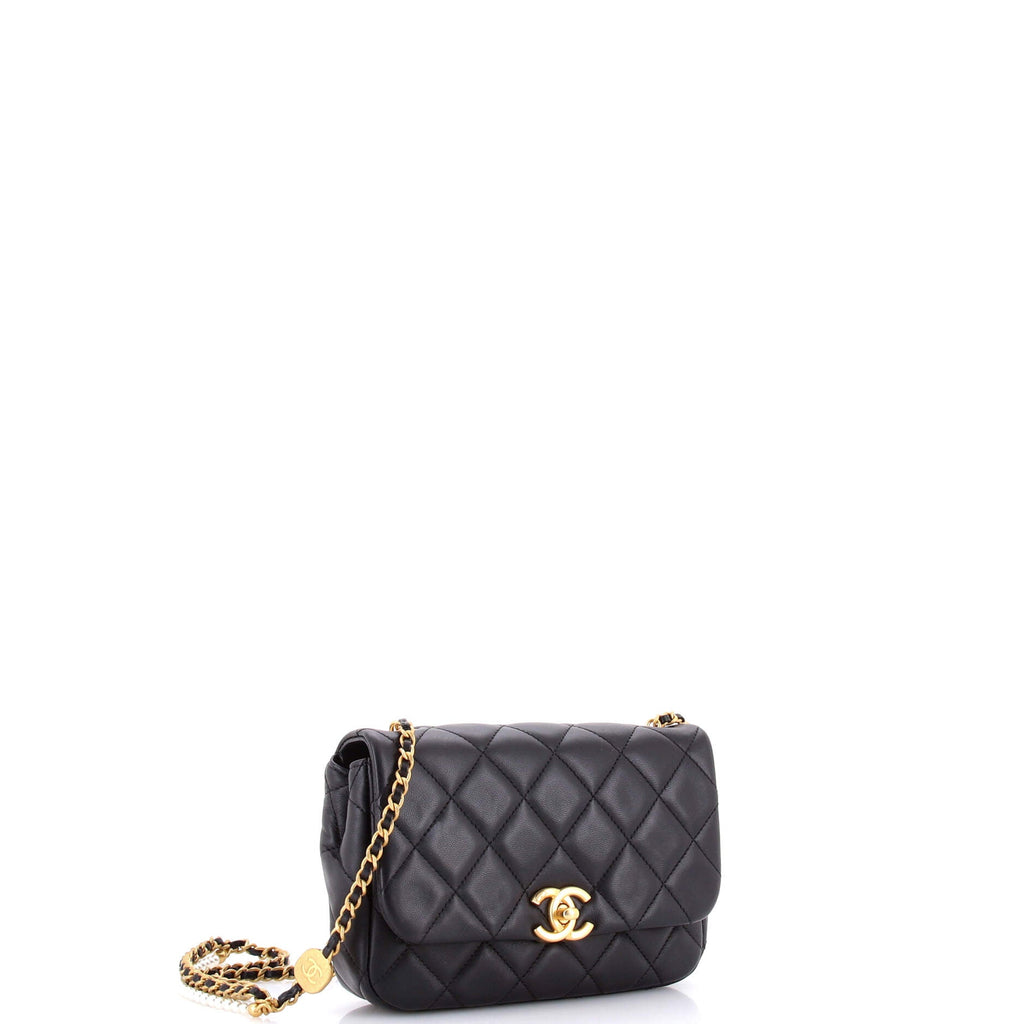 Medallion Pearl Chain Flap Bag Quilted Lambskin Mini