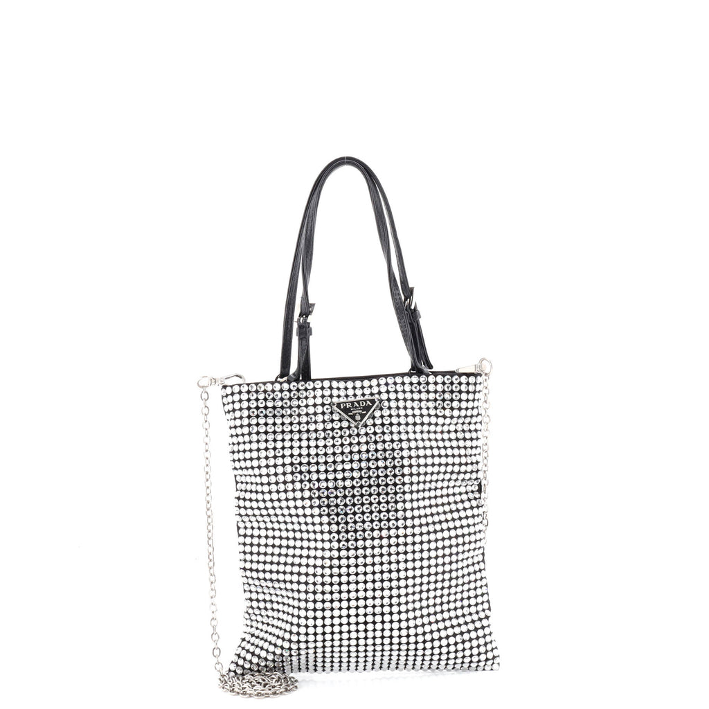Chain Flat Tote Crystal Embellished Satin Mini