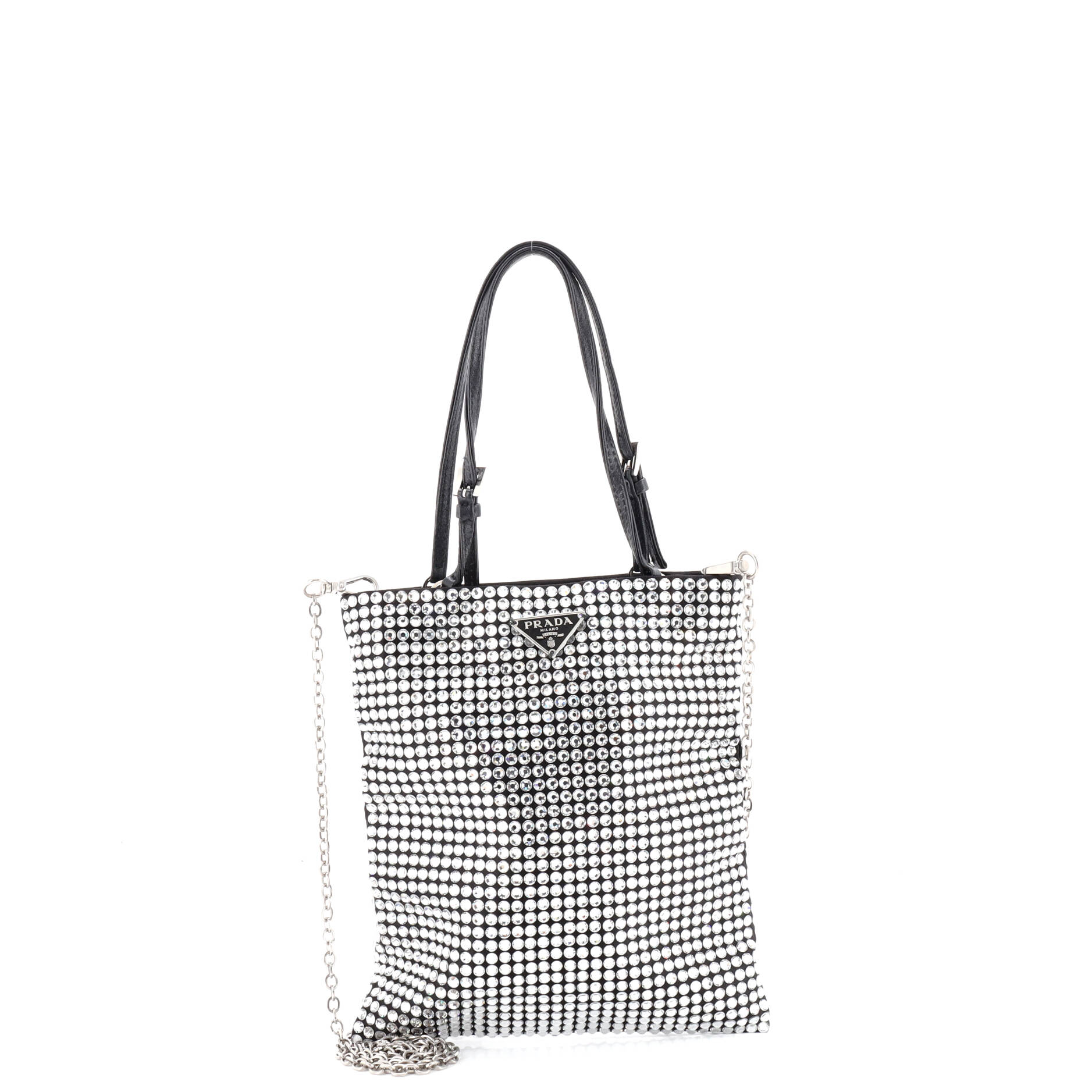 Chain Flat Tote Crystal Embellished Satin Mini
