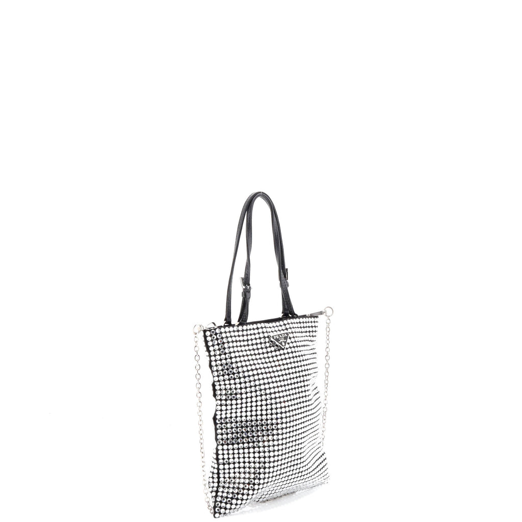 Chain Flat Tote Crystal Embellished Satin Mini