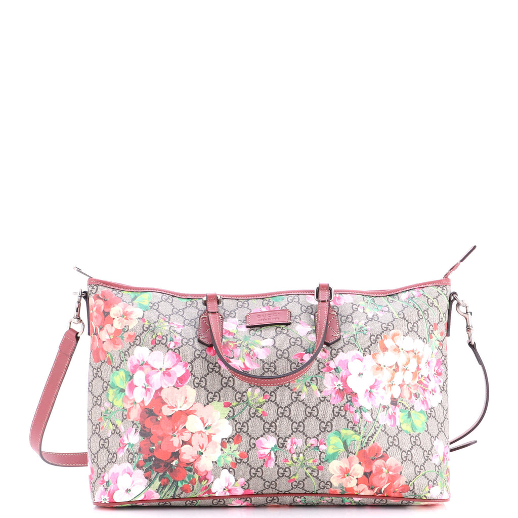 Convertible Zip Tote Blooms Print GG Coated Canvas Large