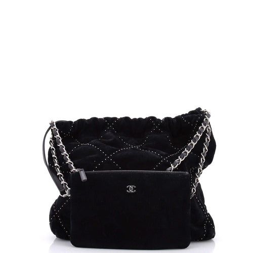 22 Chain Hobo Quilted Studded Suede Small