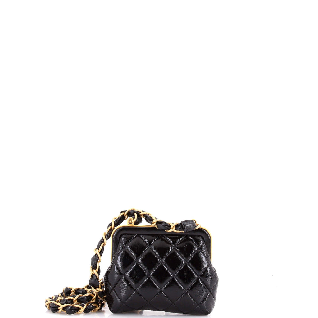 Bow Frame Clutch With Chain Quilted Patent with Lambskin Mini