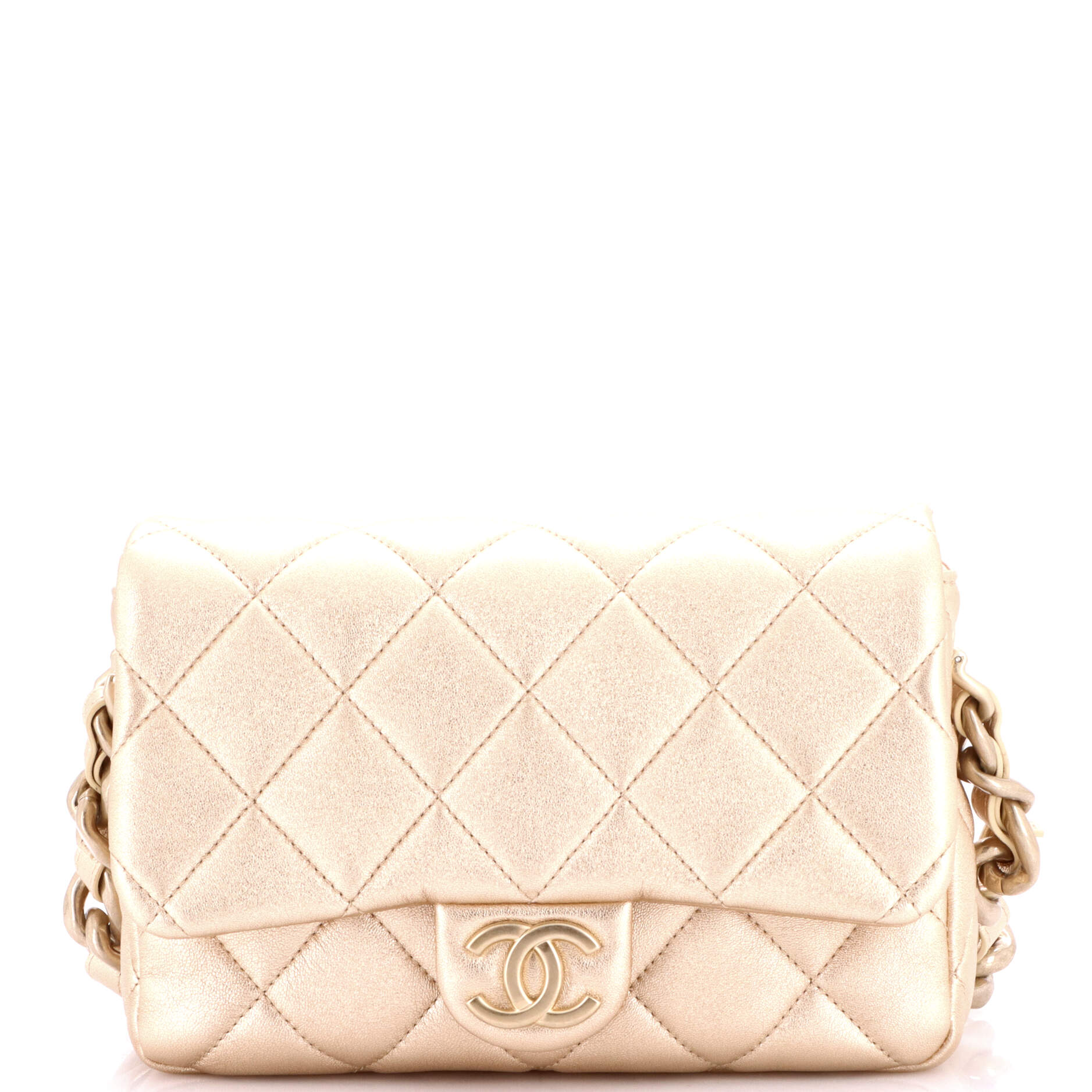 Chunky Chain CC Flap Bag Quilted Metallic Calfskin Small