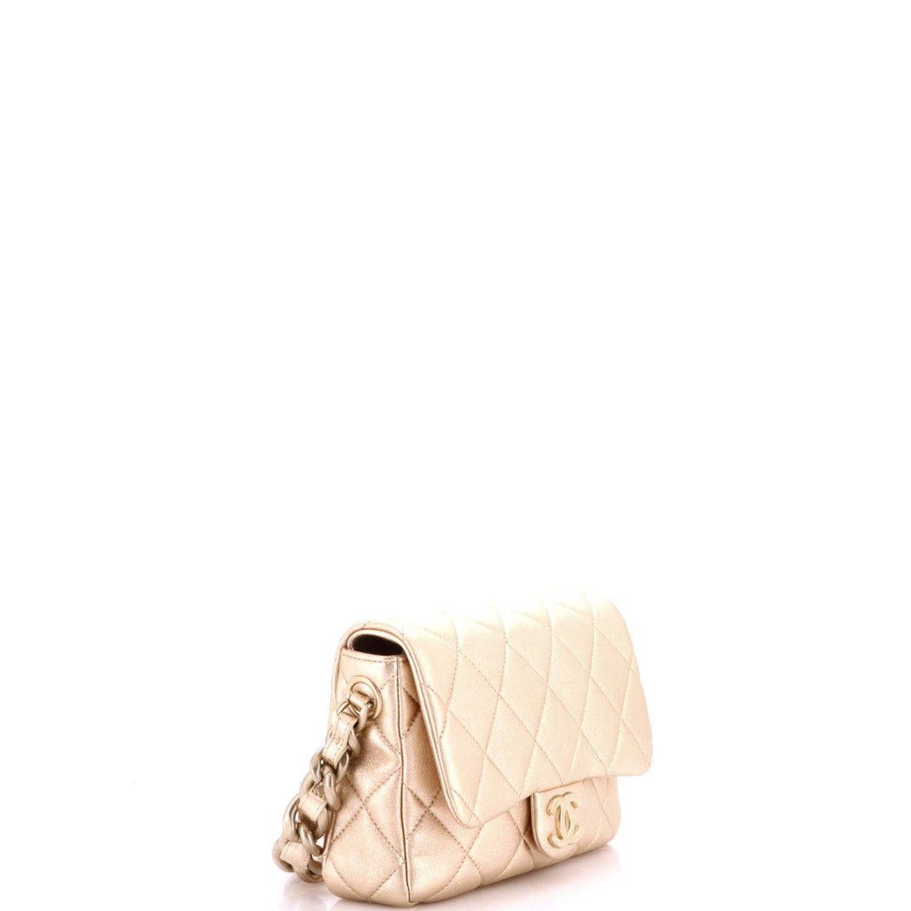 Chunky Chain CC Flap Bag Quilted Metallic Calfskin Small