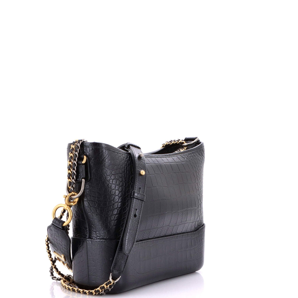 Gabrielle Hobo with Logo Handle Crocodile Embossed Calfskin Medium