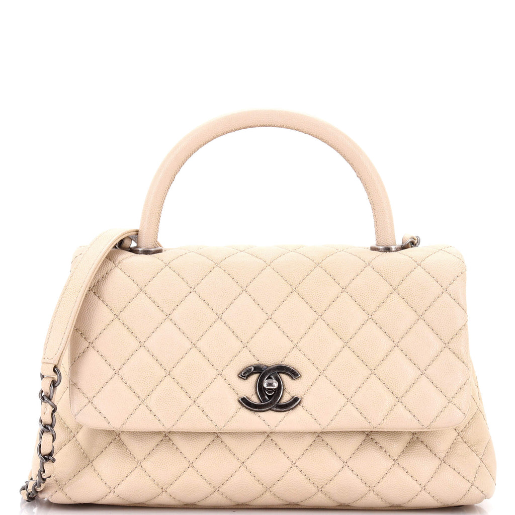 Coco Top Handle Bag Quilted Caviar Small