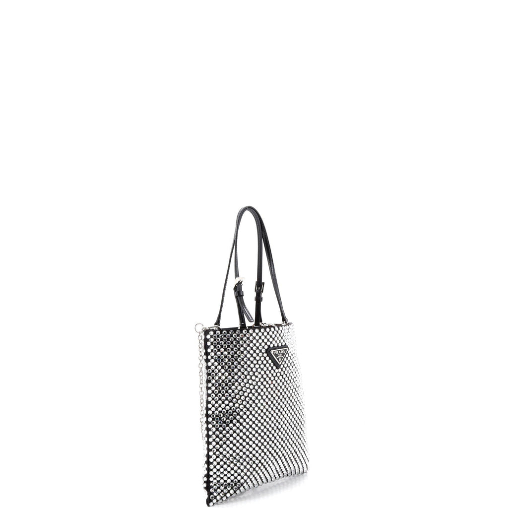 Convertible Open Tote Crystal Embellished Satin Mini