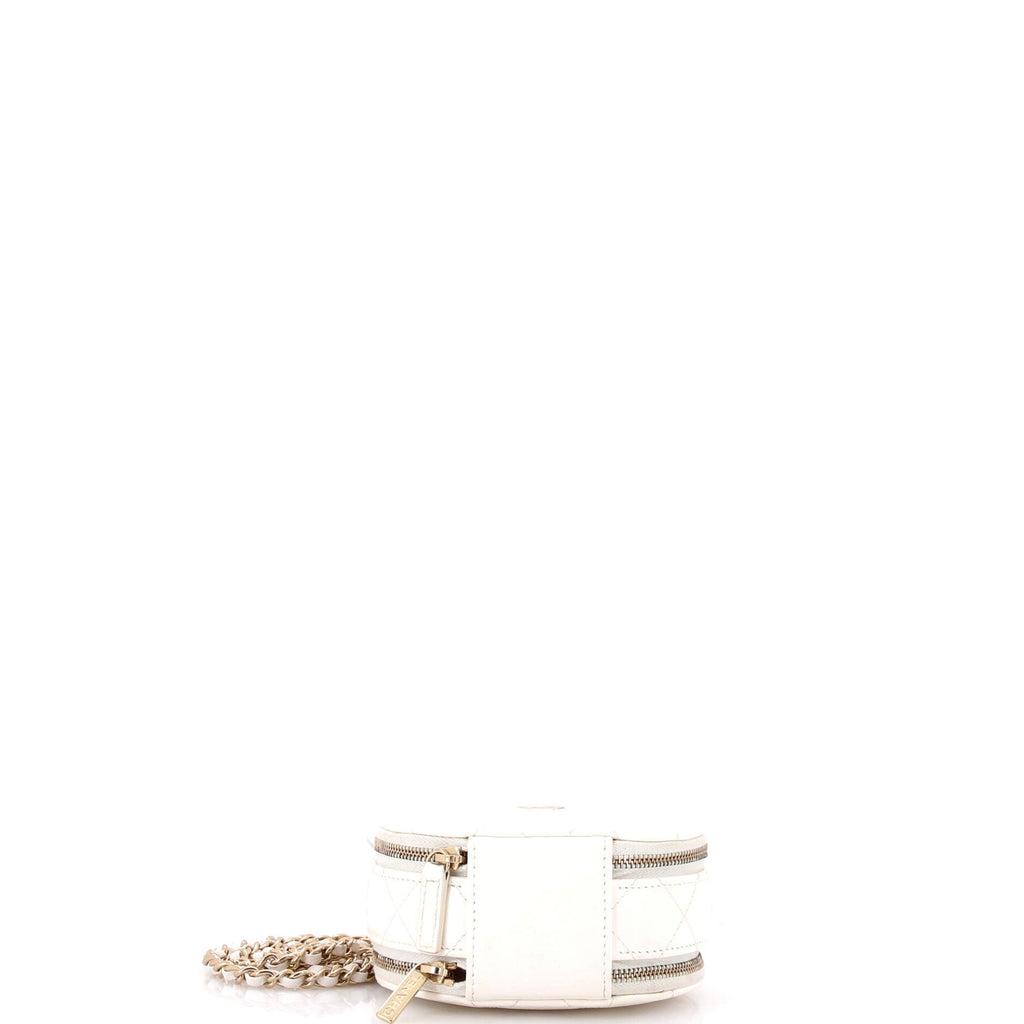 Handle with Care Round Vanity Case with Chain Quilted Lambskin Small