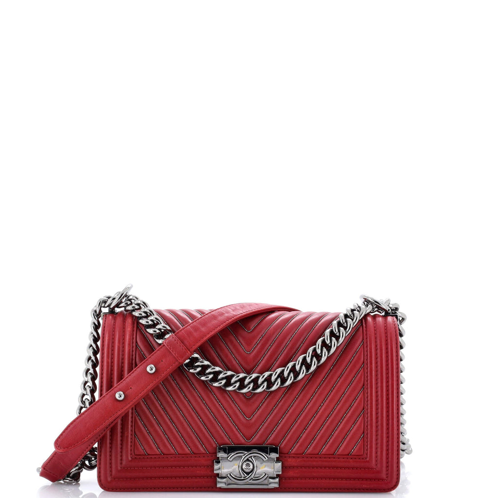 Boy Flap Bag Chevron Calfskin with Micro Chain Detail Old Medium