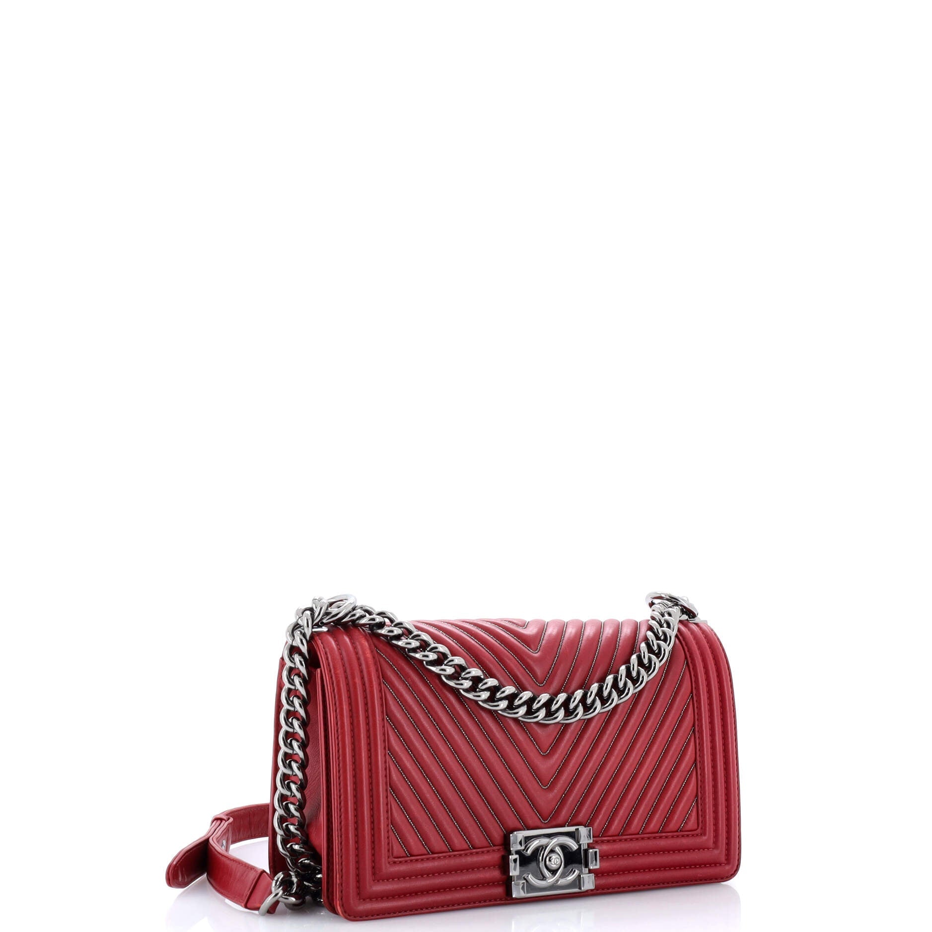 Boy Flap Bag Chevron Calfskin with Micro Chain Detail Old Medium