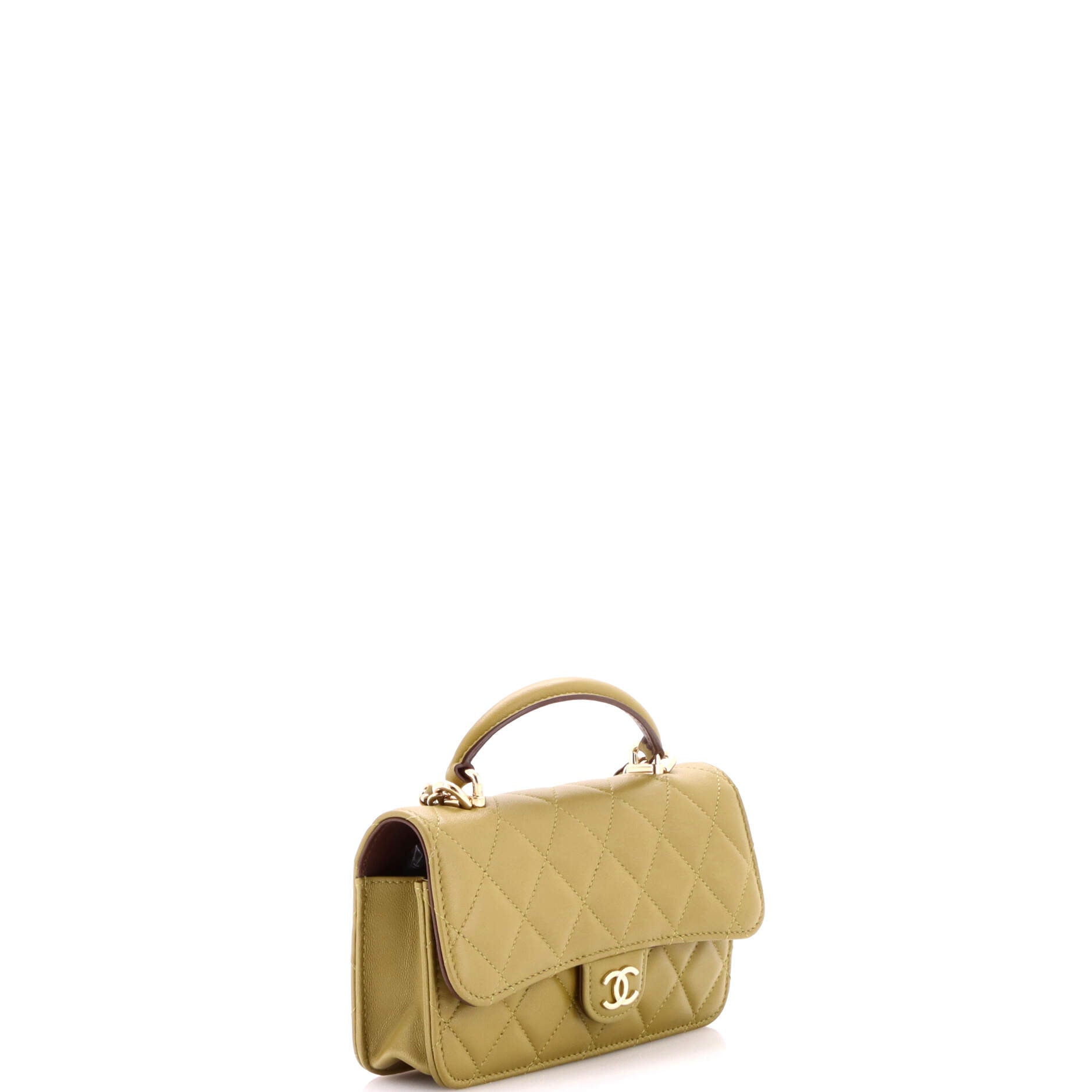 Classic Top Handle Flap Phone Holder with Chain Quilted Lambskin
