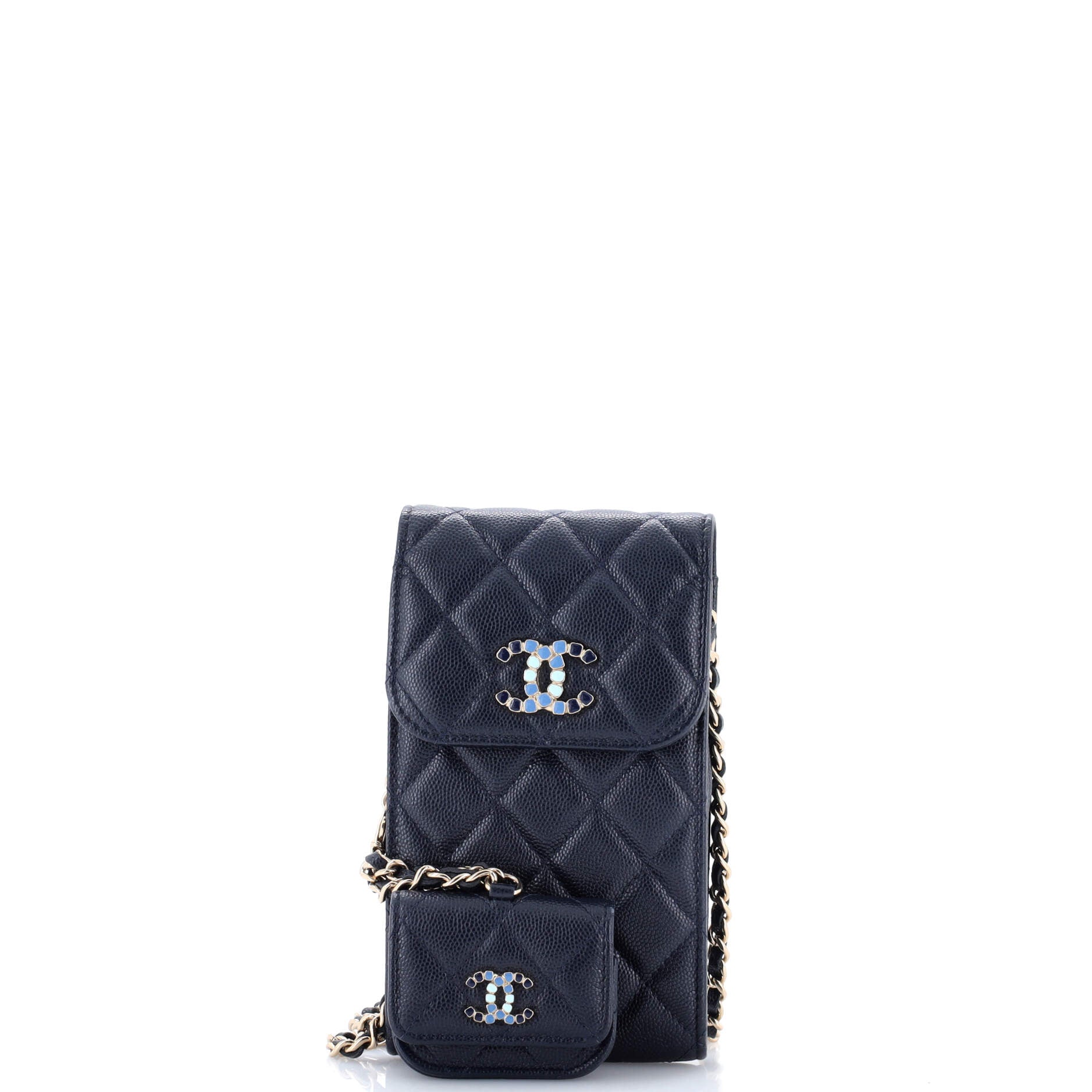 Crystal CC Flap Phone Holder Crossbody Bag with AirPods Pro Case Quilted Caviar