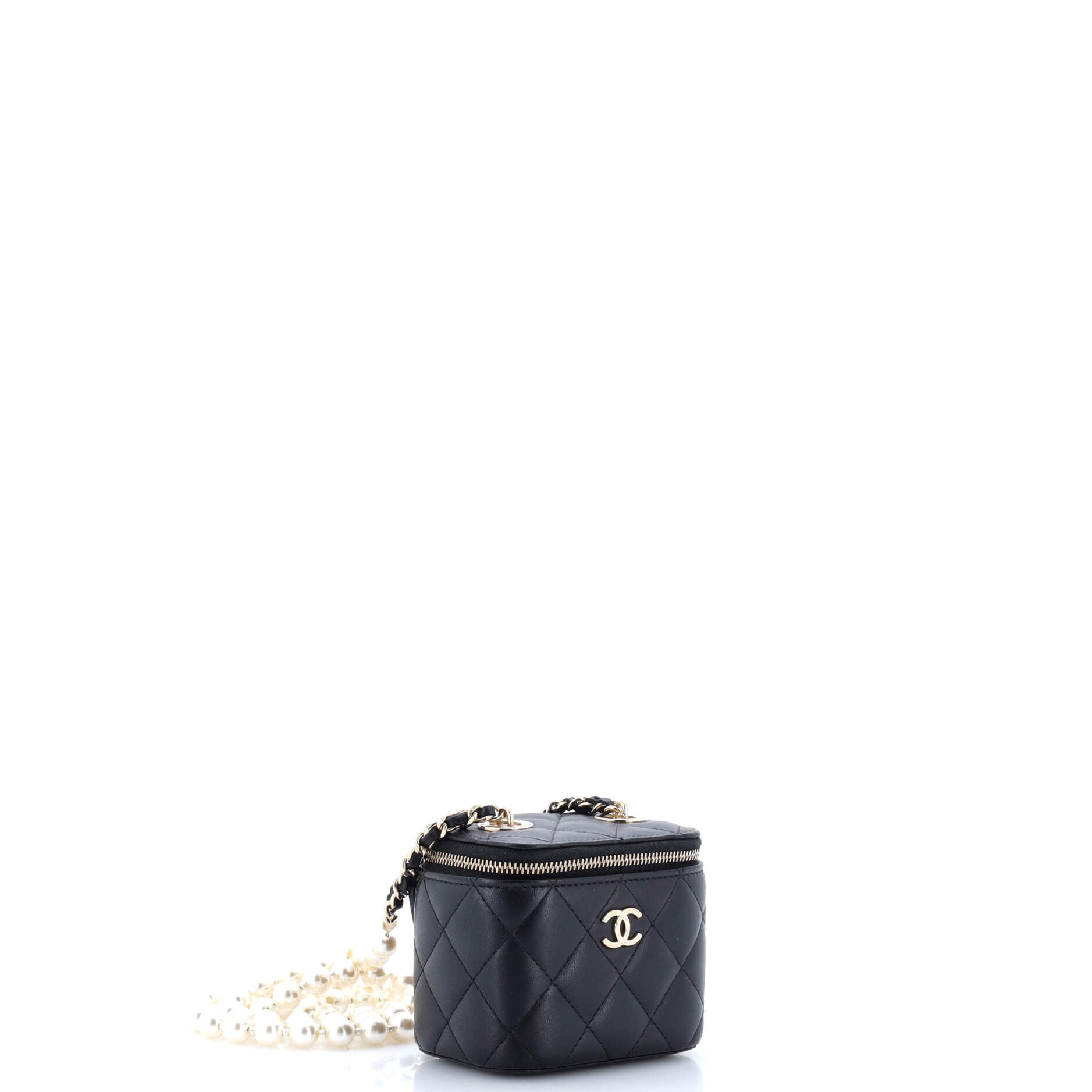 Vanity Case with Pearl Chain Quilted Lambskin Mini