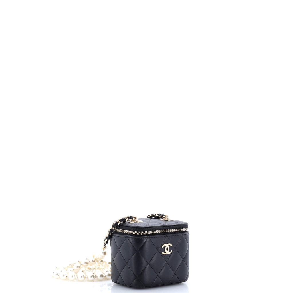 Vanity Case with Pearl Chain Quilted Lambskin Mini
