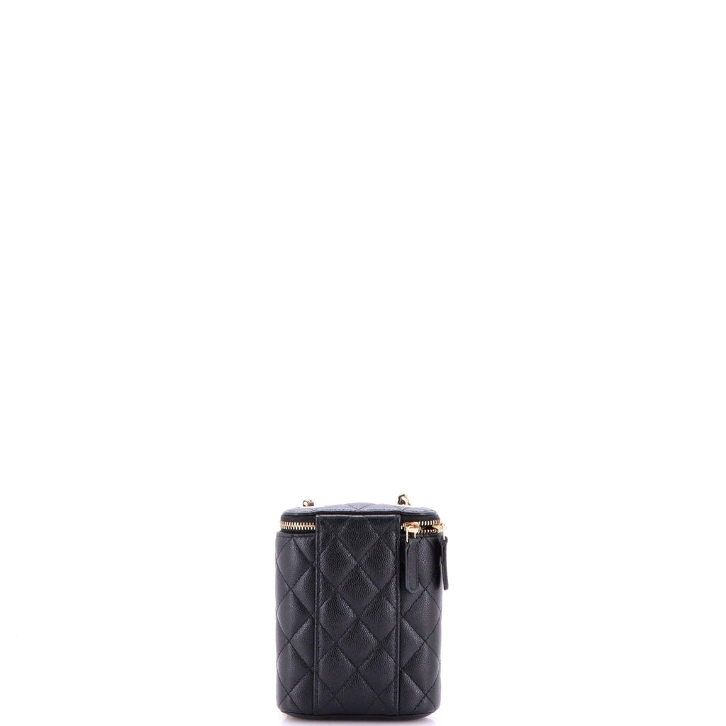Vertical Classic Vanity Case with Chain Quilted Caviar Small