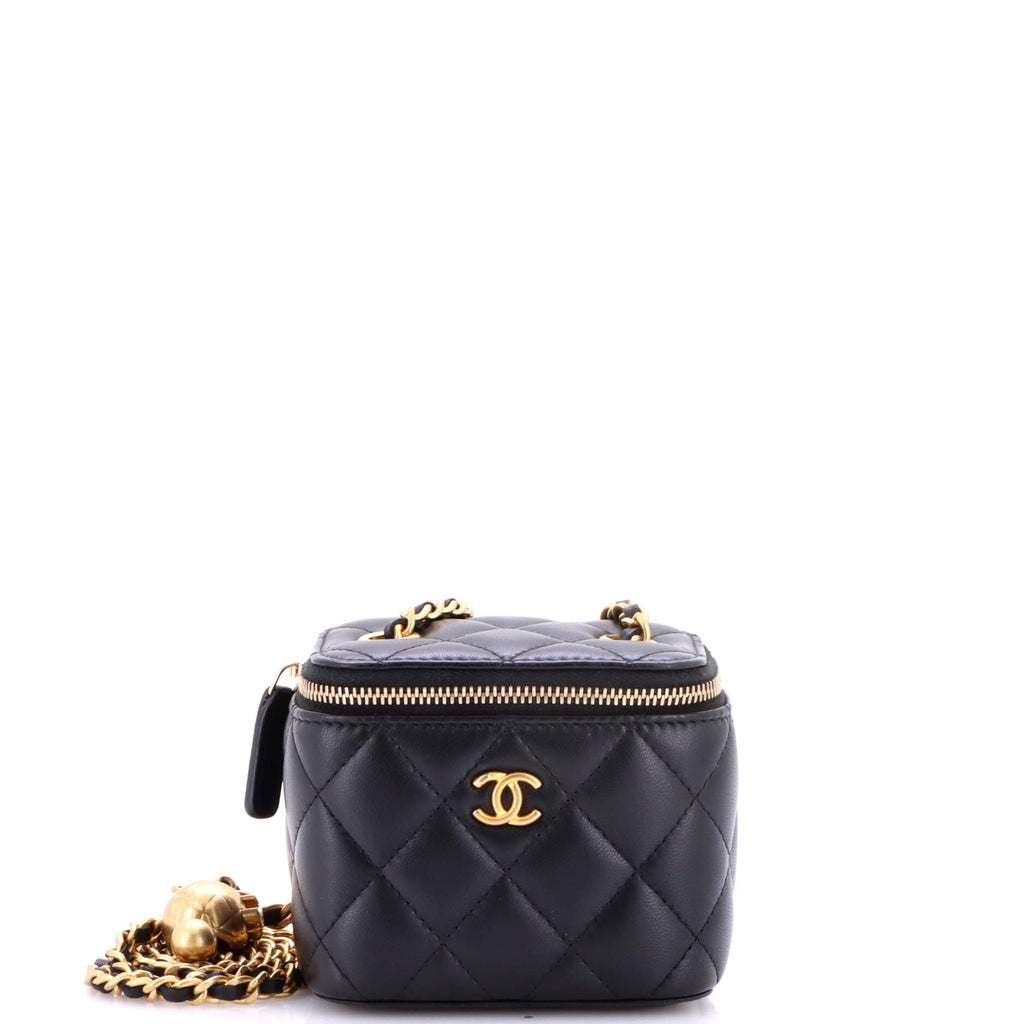 Pearl Crush Vanity Case with Chain Quilted Lambskin Mini