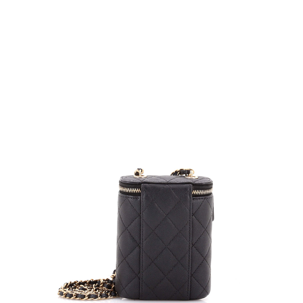Vertical Classic Vanity Case with Chain Quilted Caviar Small