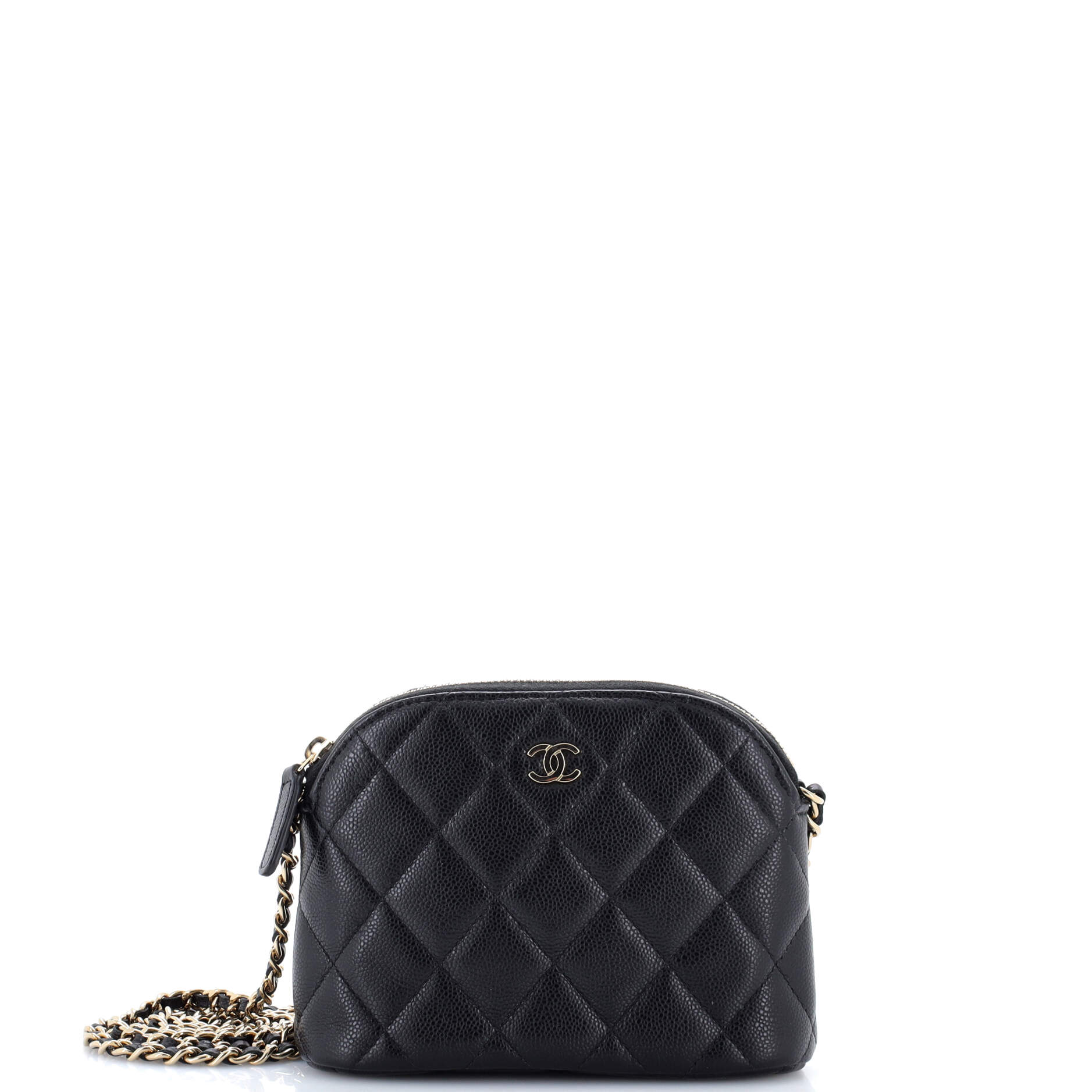 CC Dome Zip Clutch with Chain Quilted Caviar Mini