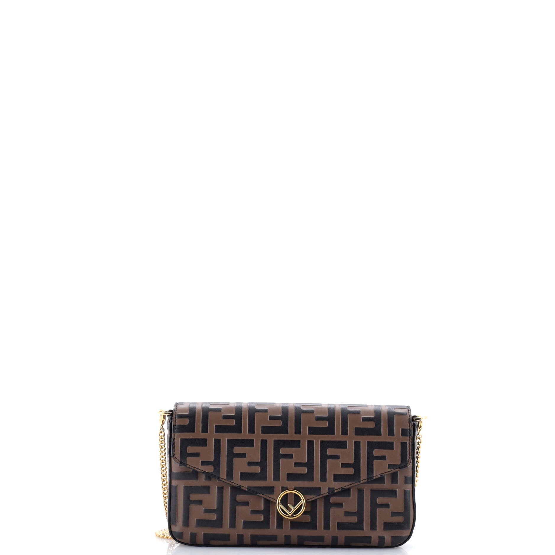 F is Fendi Envelope Clutch on Chain Zucca Embossed Leather