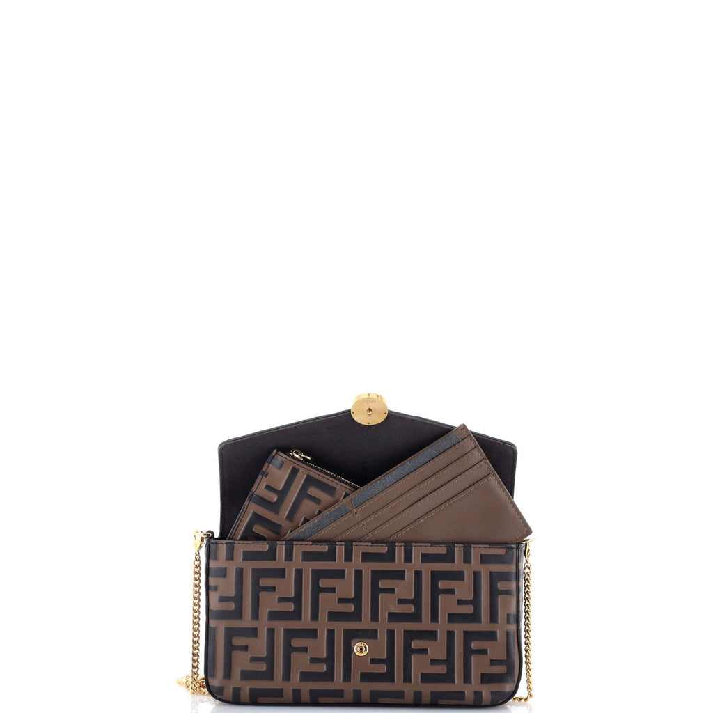 F is Fendi Envelope Clutch on Chain Zucca Embossed Leather