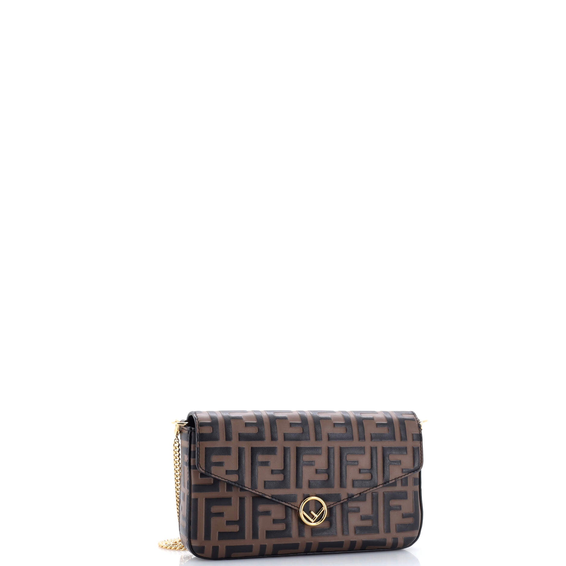 F is Fendi Envelope Clutch on Chain Zucca Embossed Leather