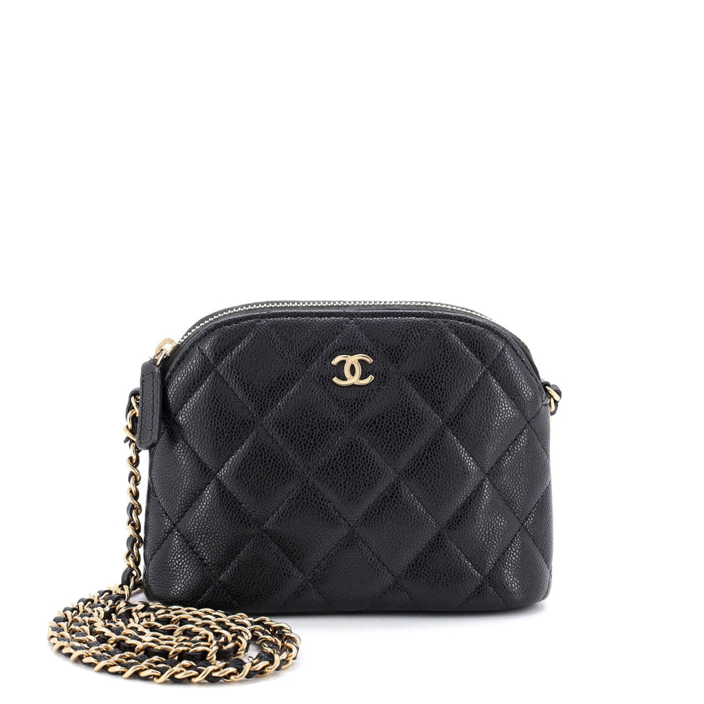 CC Dome Zip Clutch with Chain Quilted Caviar Mini