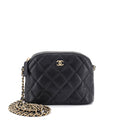 CC Dome Zip Clutch with Chain Quilted Caviar Mini