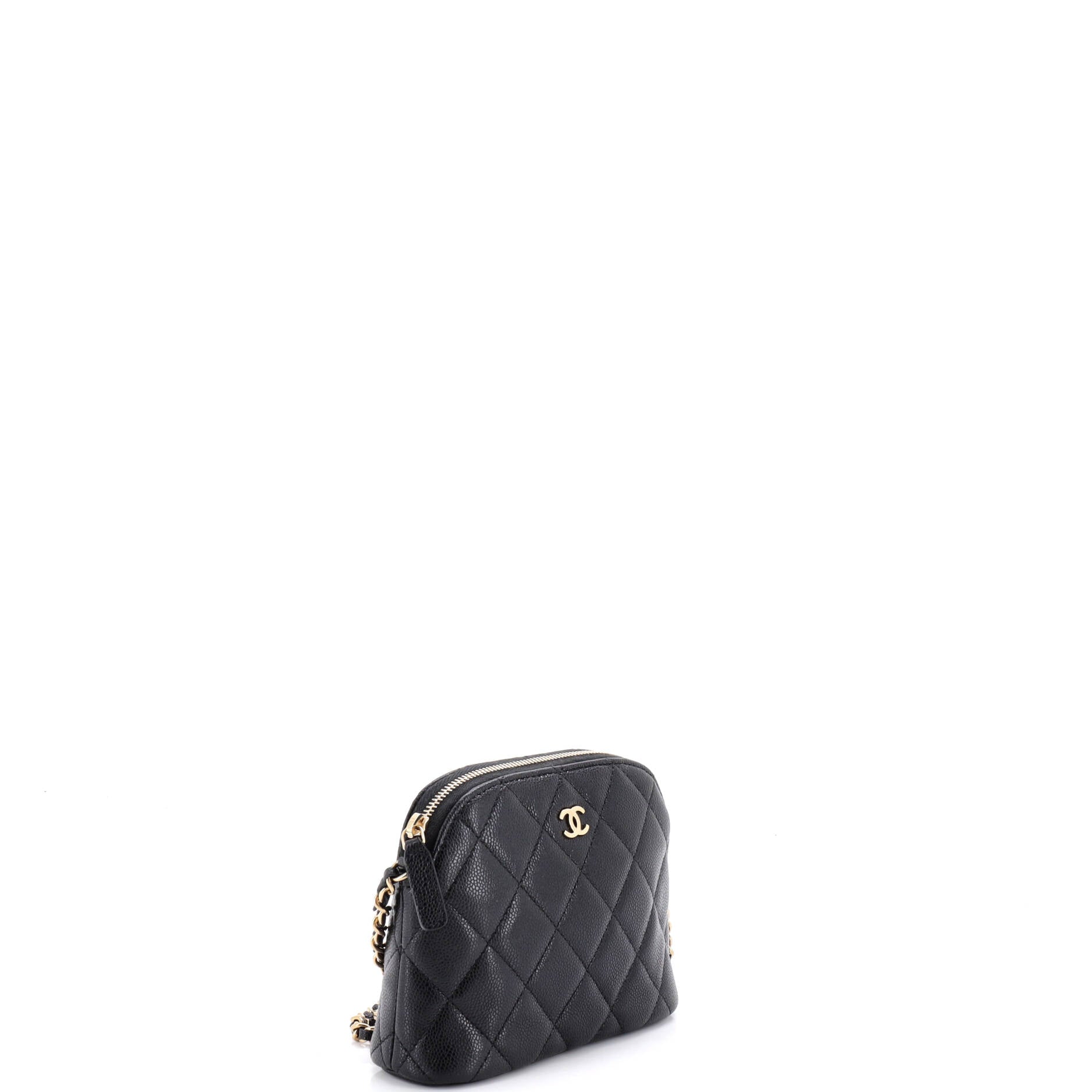 CC Dome Zip Clutch with Chain Quilted Caviar Mini