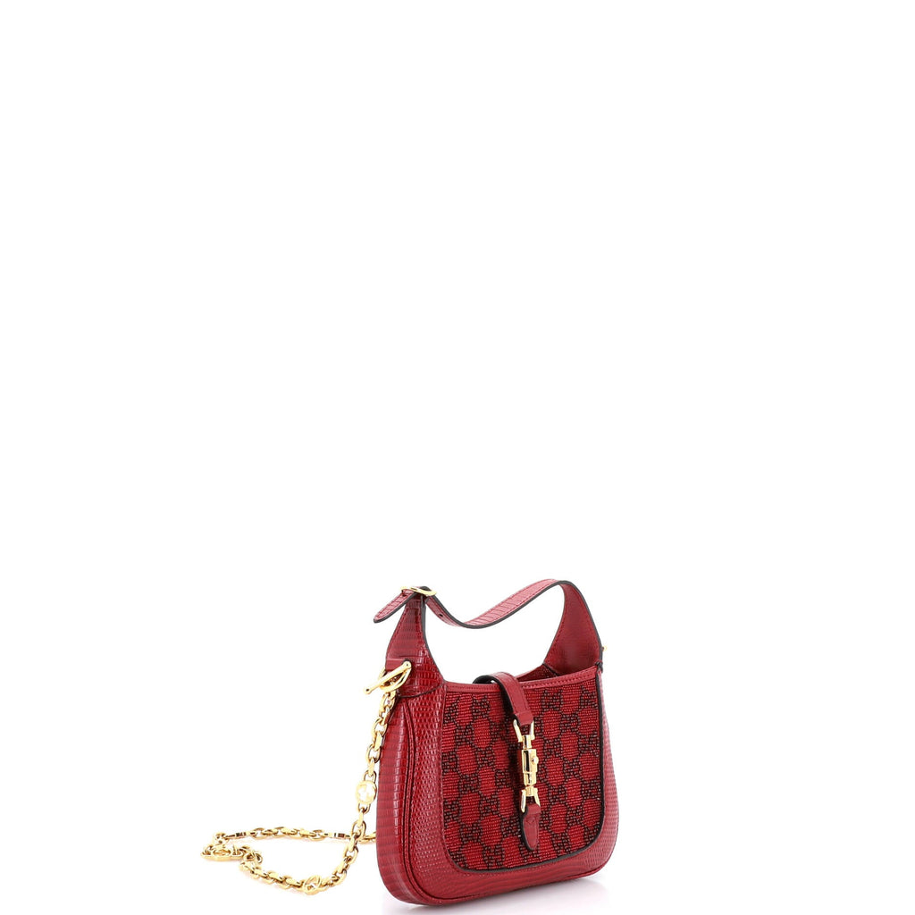 Jackie 1961 Chain Hobo GG Beaded Canvas with Lizard Mini