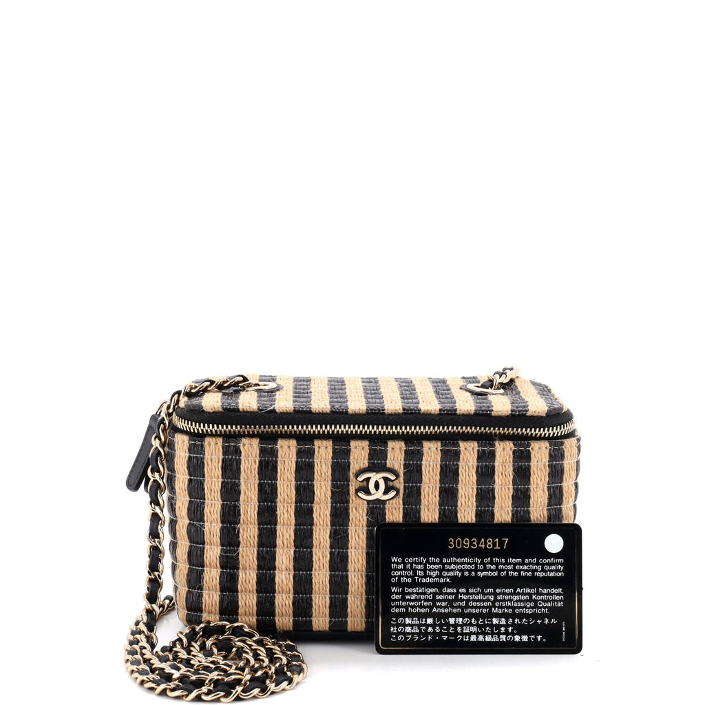 Classic Vanity Case with Chain Striped Raffia and Jute Small